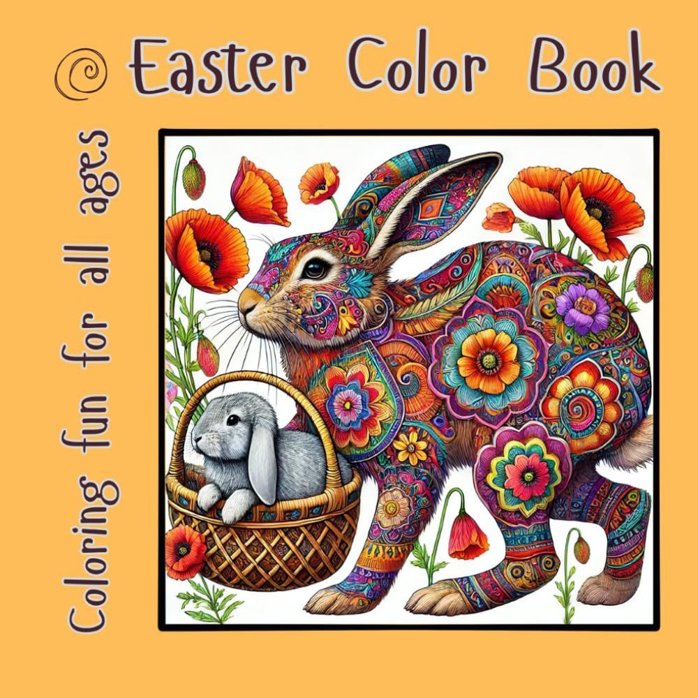 Colorful Easter rabbit with patterns on skin.