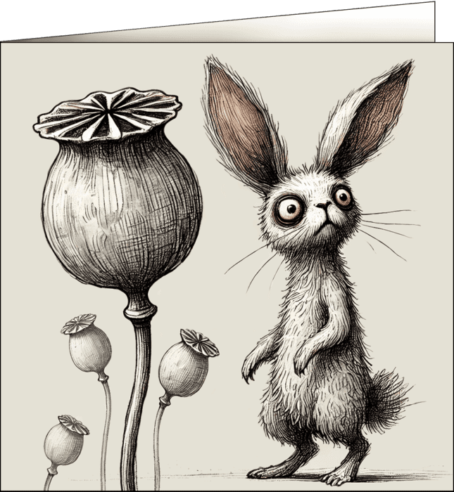 Cute bunny with wide eyes looks on