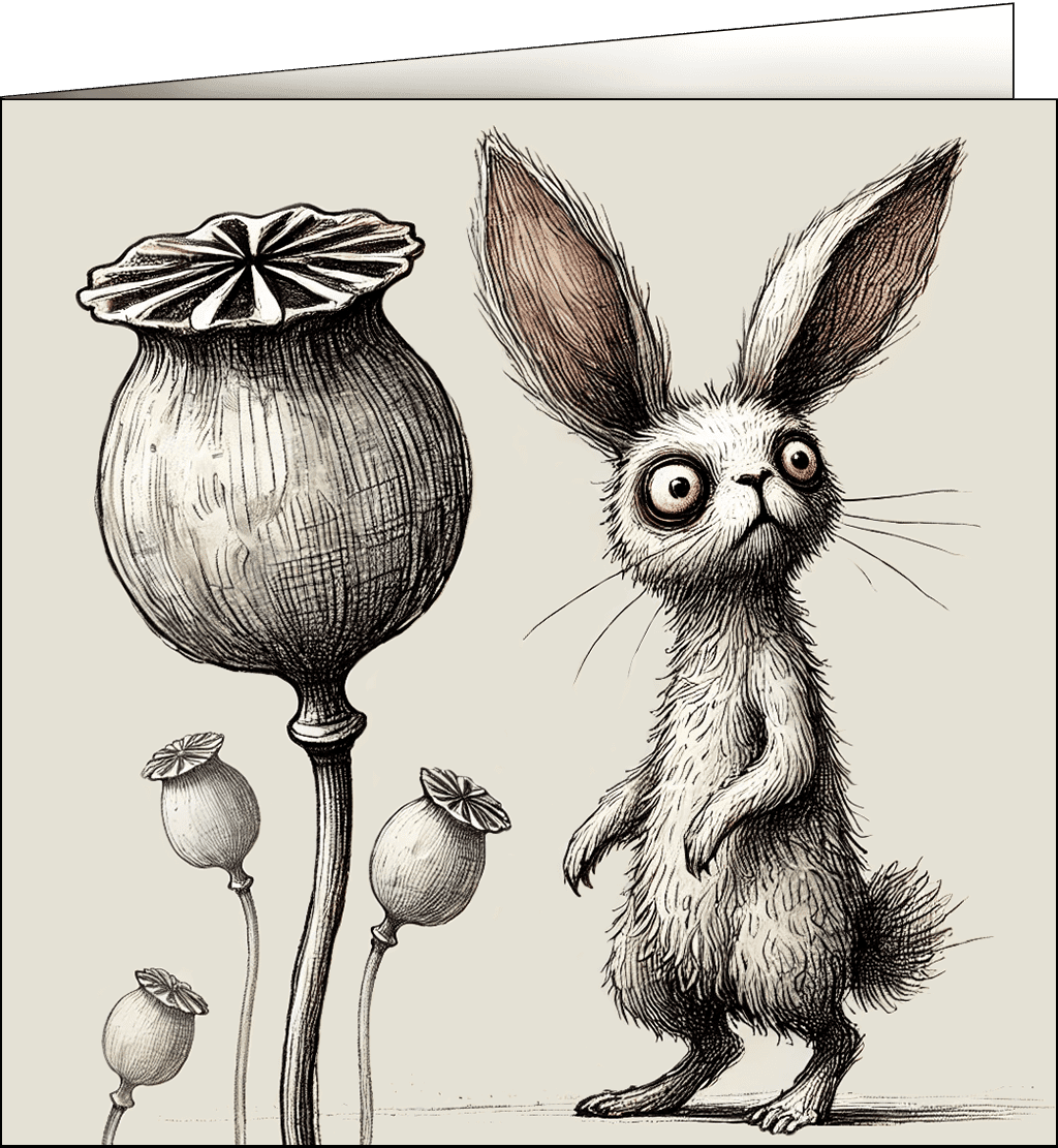 Cute bunny with wide eyes looks on
