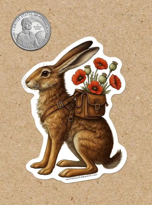 Rabbit With Poppy Backpack Sticker